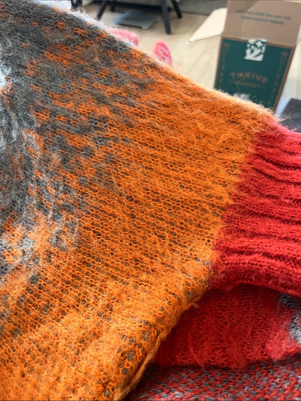 Vertigo SzXs/S Cowl Neck Cropped Fuzzy Wool Blend Knit Sweater, Rust and Orange - Picture 10 of 11
